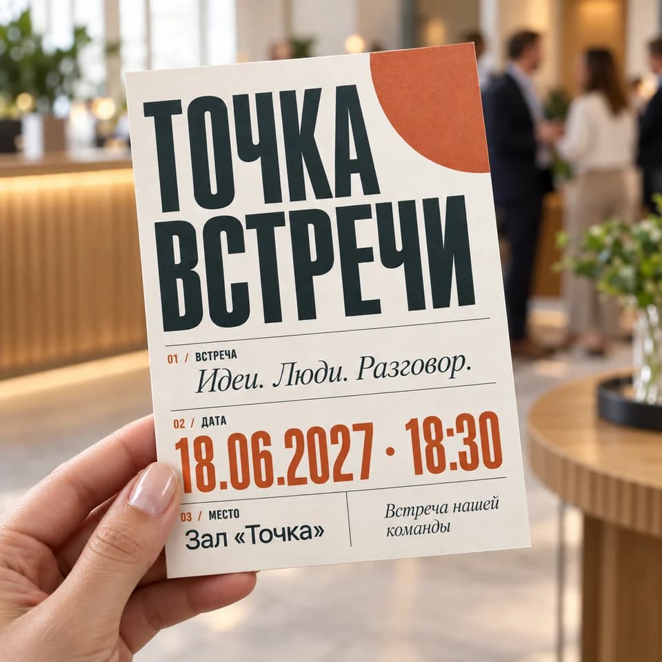 Meeting point: the design held in a hand, natural light and a softly blurred background. AI visualization.